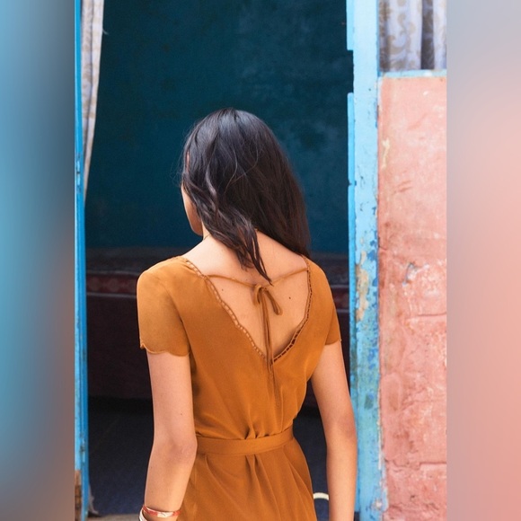 Sezane Annabella 100% Silk Openwork Scalloped Shift Dress Sz:44/US12 PLEASE READ - Picture 3 of 11